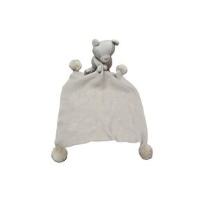 Pottery Barn Kids Cotton Knit Bear Baby Blanket & Thumbie Set Beige Pom Pom 12